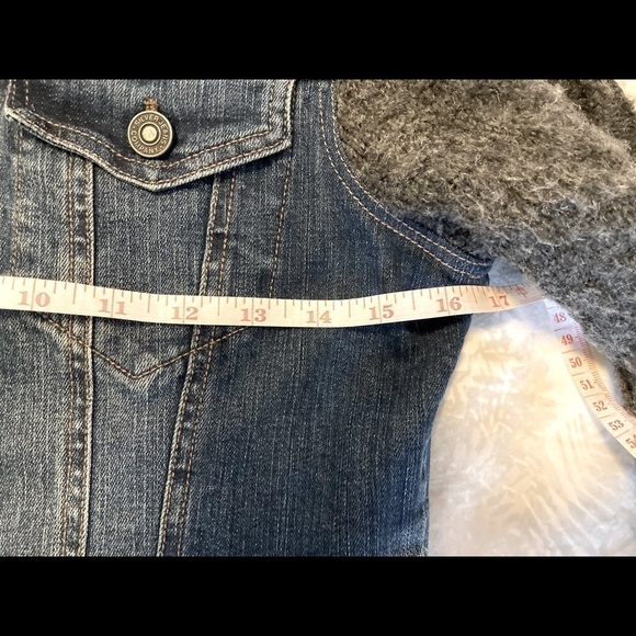 𝅺SILVER JEANS DENIM JACKET WITH SWEATER SLEEVES-XS - Picture 10 of 12